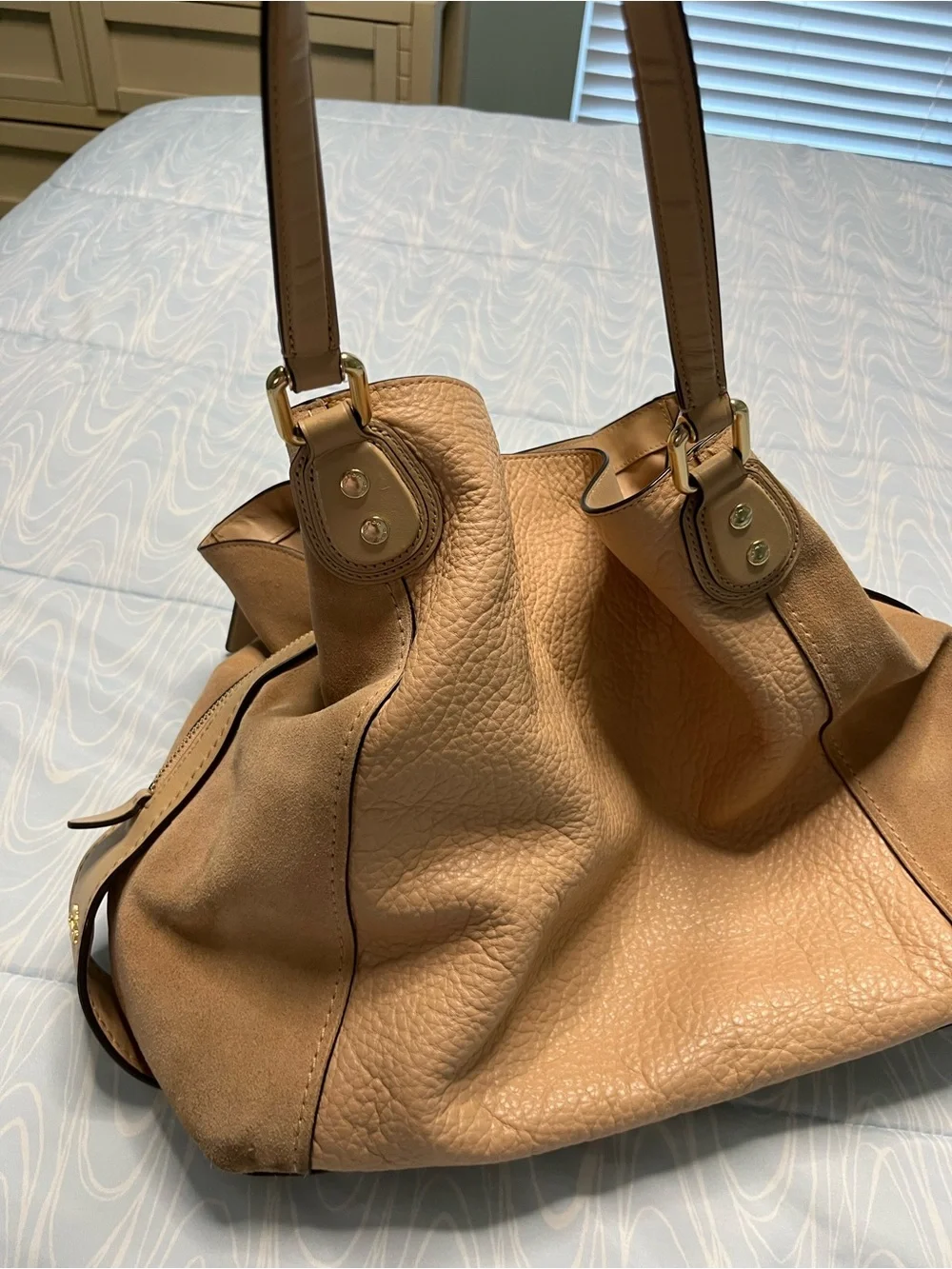 Coach Tan Leather & Suede Shoulder Hobo Bag